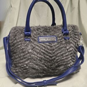 Adrienne Landau Gray and Blue Fur Satchel